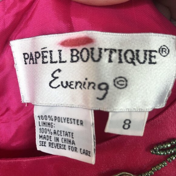 Papell Boutique Evening Dress Womens 8 Fuchsia Beaded Rose Sheath Cocktail Party - Picture 3 of 16